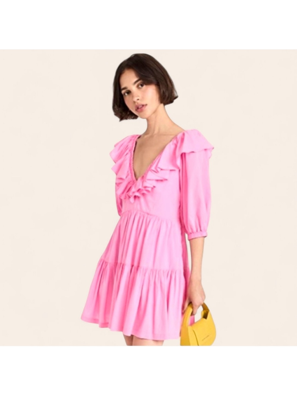 Hansen & Gretel Malika Cottage Taffy Pink Ruffle Mini Dress Tiered Skirt Sz M